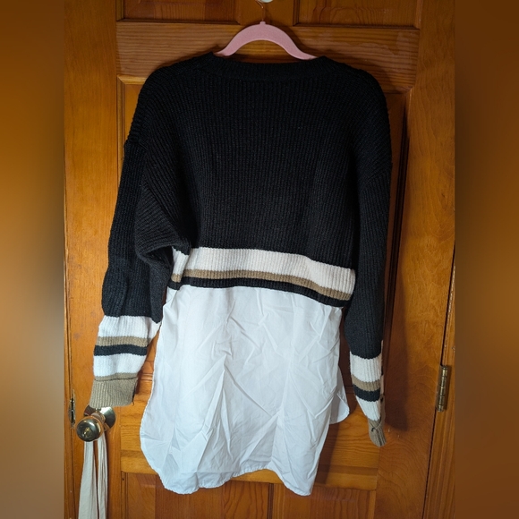 Fake Two Piece Black and White Women's Sweater - Picture 3 of 3